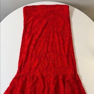 Boohoo Strapless Red Lace Maxi Dress